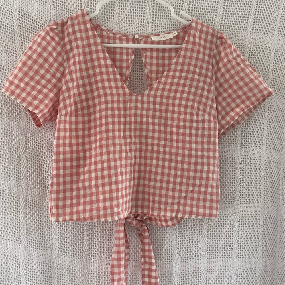 Crop Top Open Tie Back Plaid